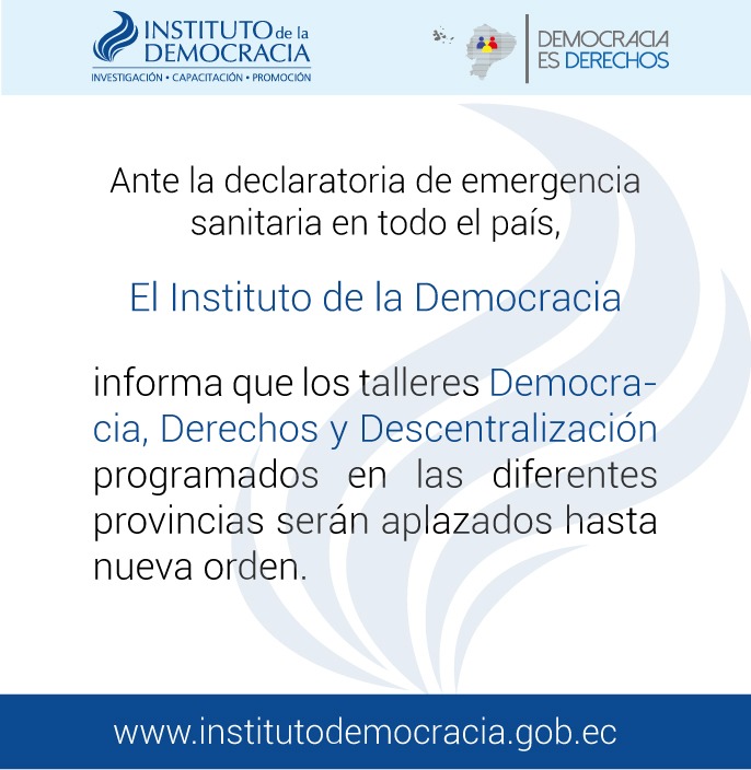 Se aplaza talleres «Democracia es Derechos»
