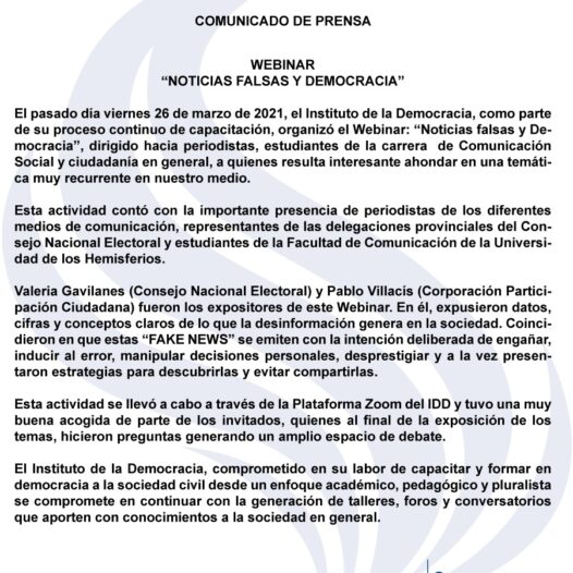 Webinar: «Noticias falsas y democracia»